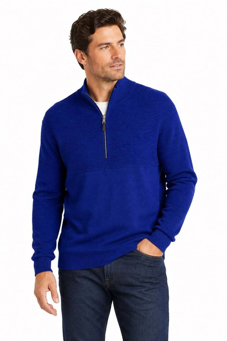 Ted Baker London Men’s Size 6 Blue Wool Blend Quarter Zip Sweater XXL